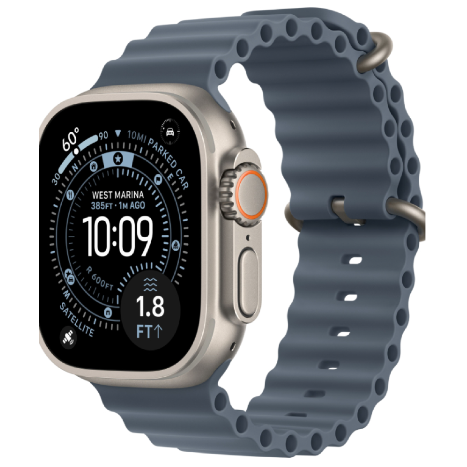Часы Apple Watch Ultra 3, 49 мм, титан светлого цвета, ремешок Ocean цвета «якорный синий» (2025) class=