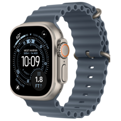 Часы Apple Watch Ultra 3, 49 мм, титан светлого цвета, ремешок Ocean цвета «якорный синий» (2025)