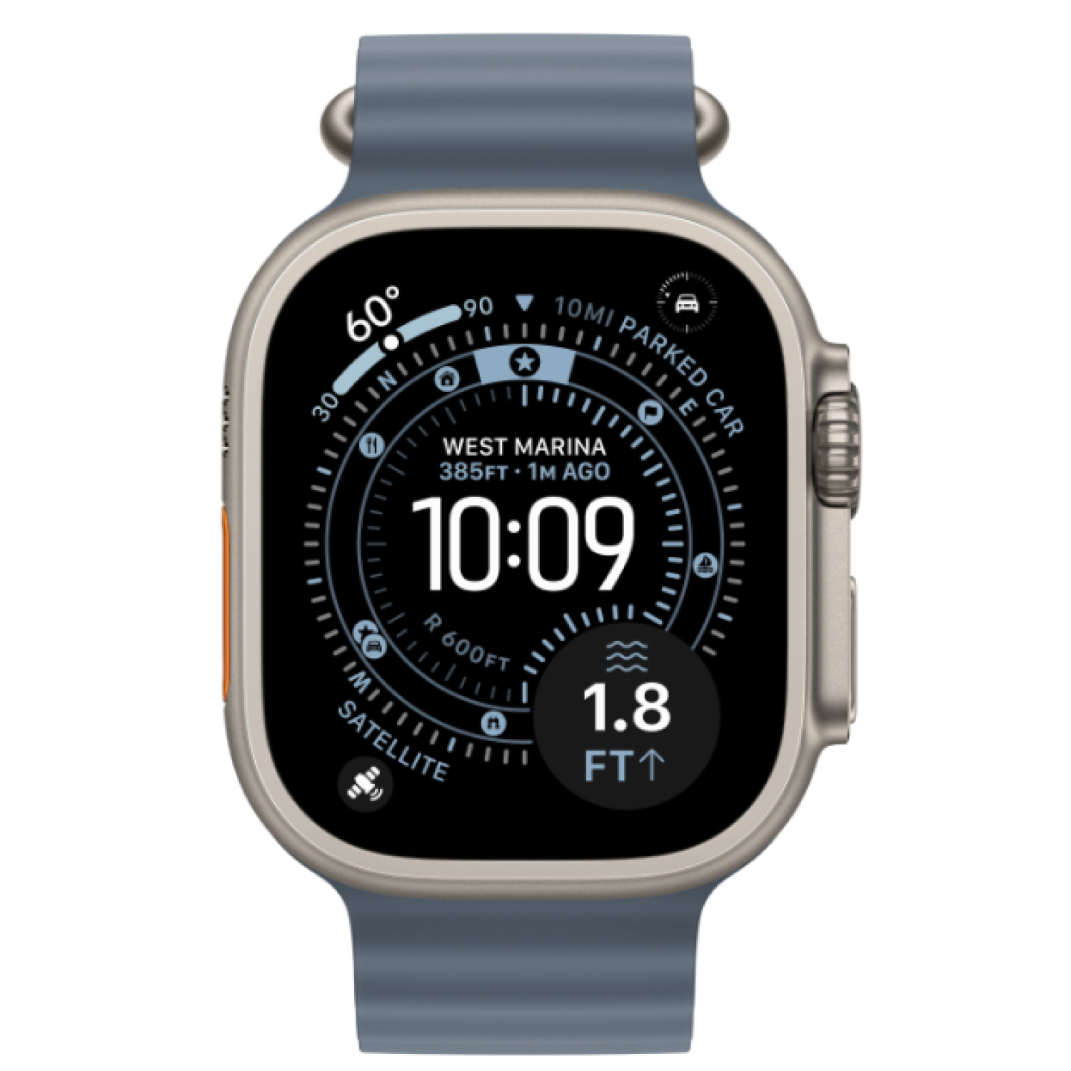 Часы Apple Watch Ultra 3, 49 мм, титан светлого цвета, ремешок Ocean цвета «якорный синий» (2025)