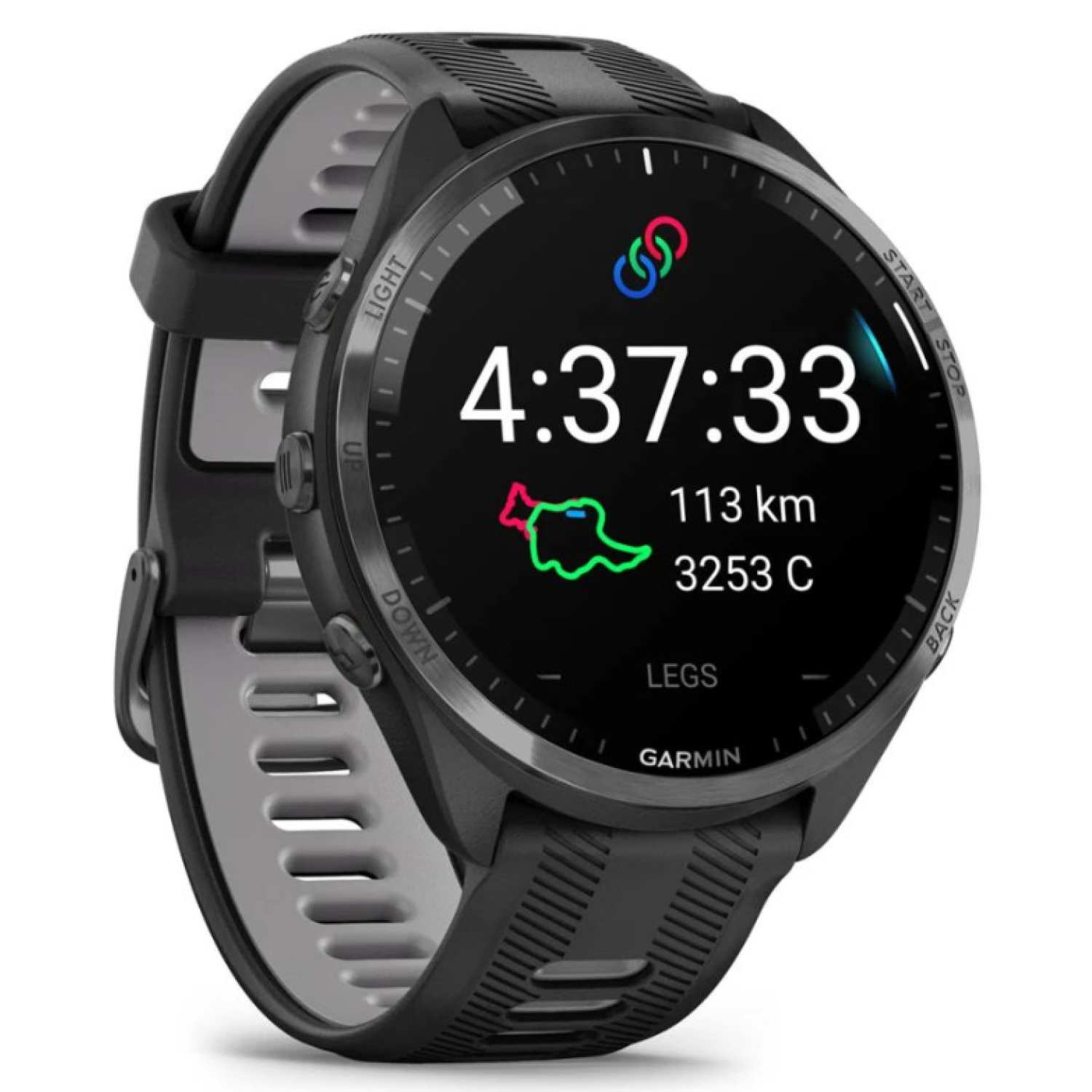 Garmin Forerunner 965 черные, темно-серый DLC титановый безель, с черным ремешком