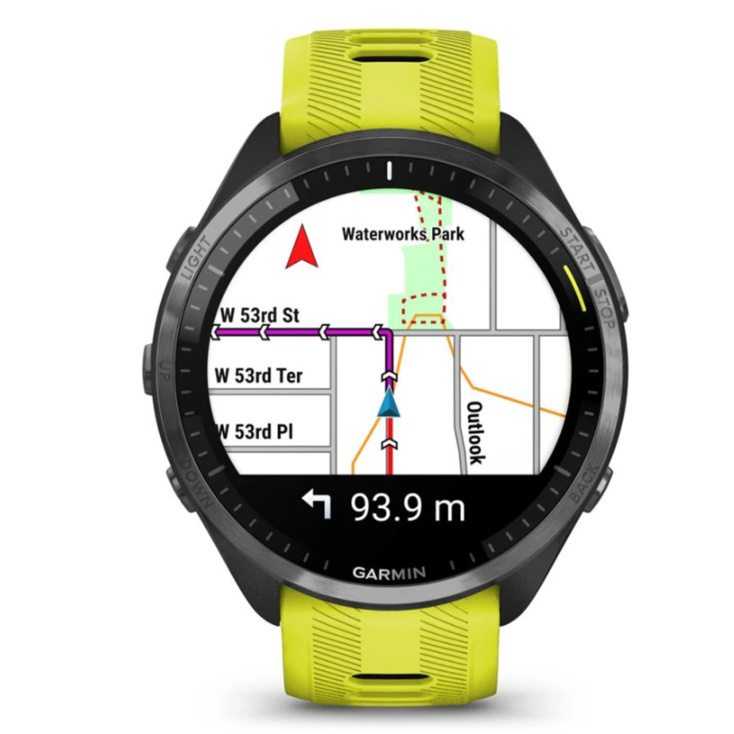 Garmin Forerunner 965 салатовые, темно-серый DLC титановый безель, с желто-черным ремешком