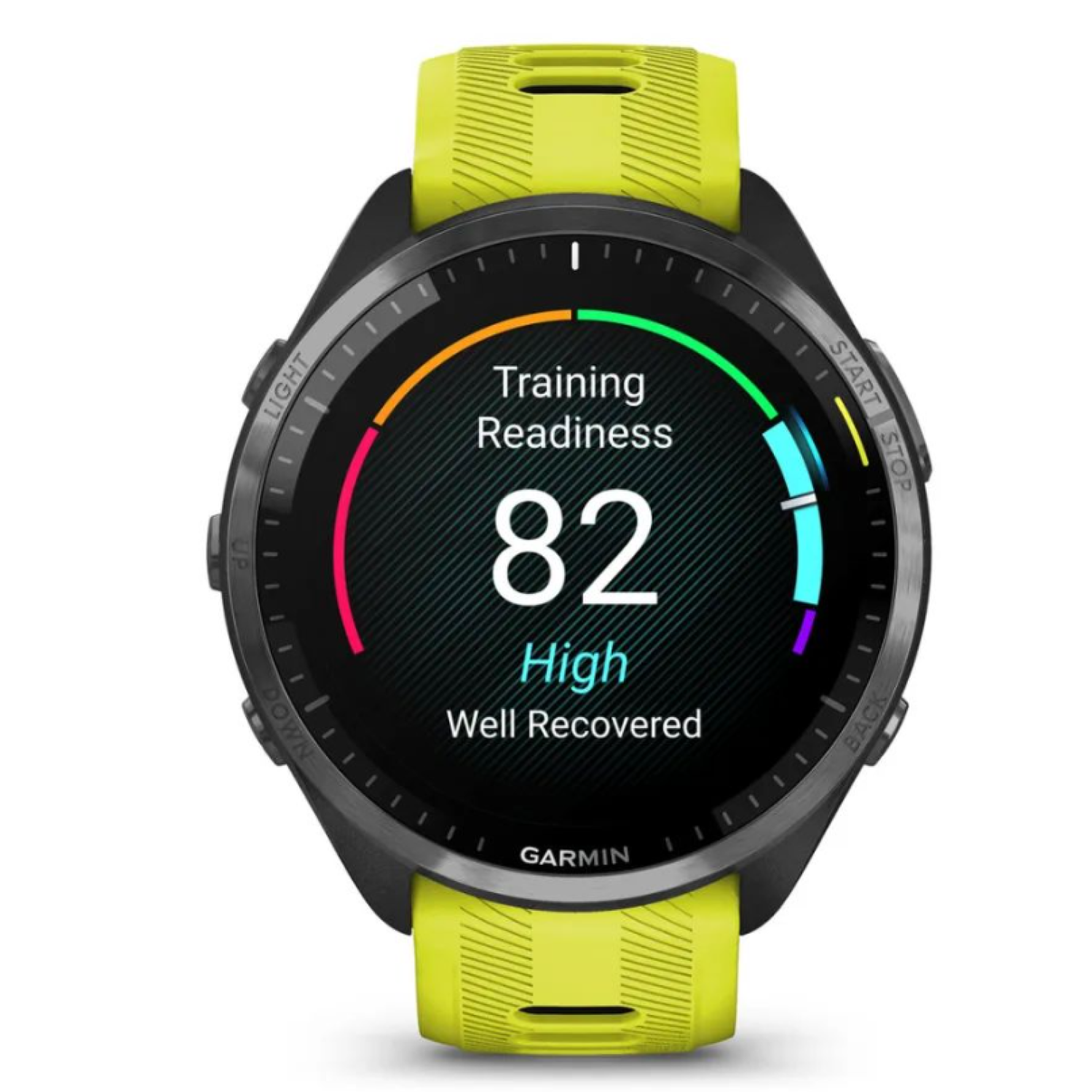 Garmin Forerunner 965 салатовые, темно-серый DLC титановый безель, с желто-черным ремешком