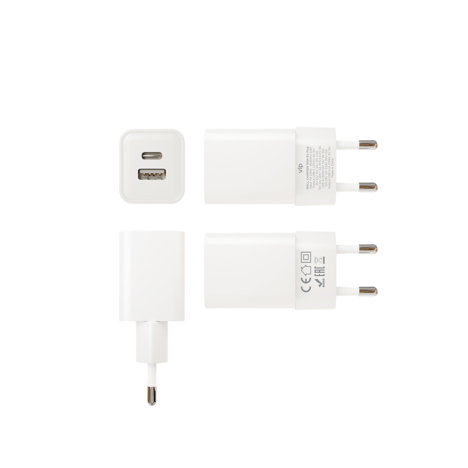 Сетевое зарядное устройство "vlp" G-Charge 30Вт USB-C+USB-A, PD, QC, белый