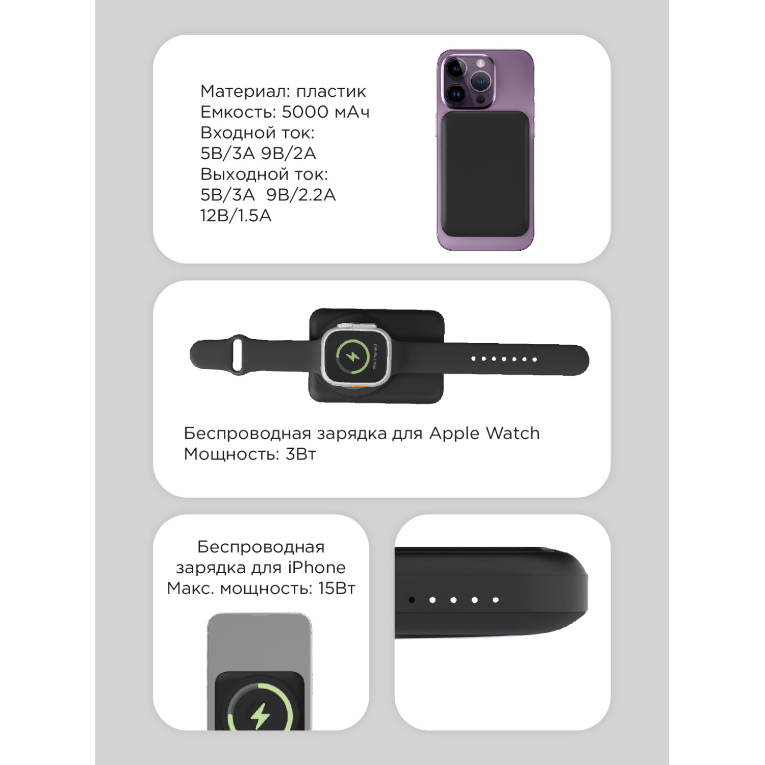 Аккумулятор внешний "vlp" Dual Magsafe PowerBank 5000 mAh, 3A, USB-C, белый