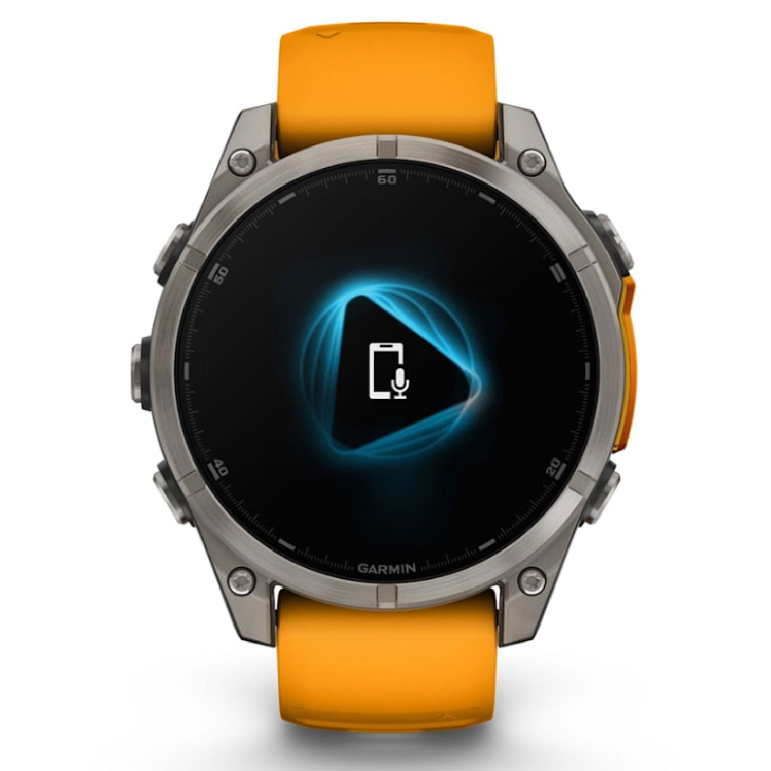 Garmin Fenix 8 - 47 мм, AMOLED, Sapphire Titanium, светло-серый, оранжевый силиконовый ремешок