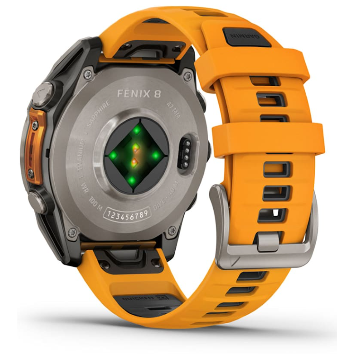 Garmin Fenix 8 - 47 мм, AMOLED, Sapphire Titanium, светло-серый, оранжевый силиконовый ремешок