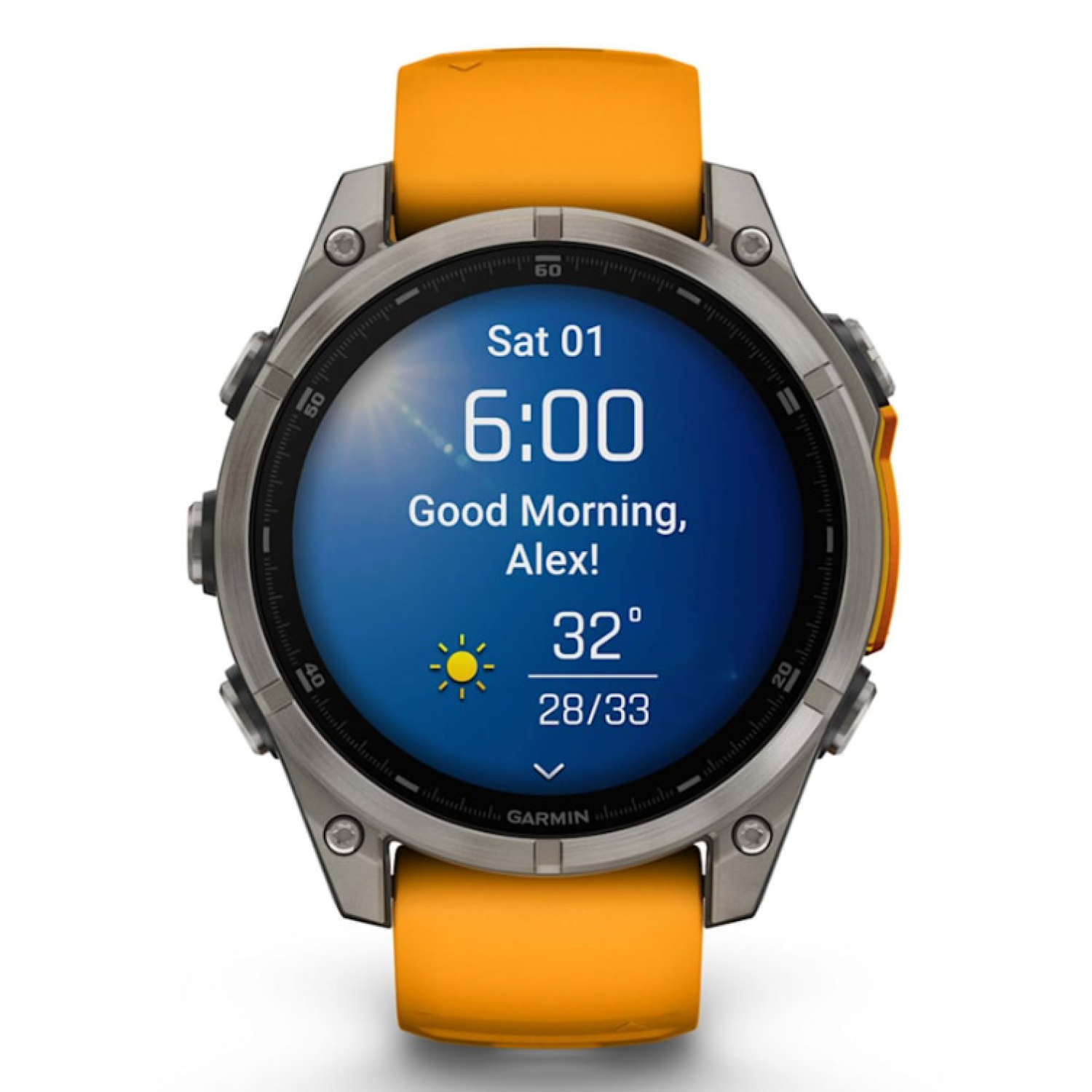 Garmin Fenix 8 - 47 мм, AMOLED, Sapphire Titanium, светло-серый, оранжевый силиконовый ремешок