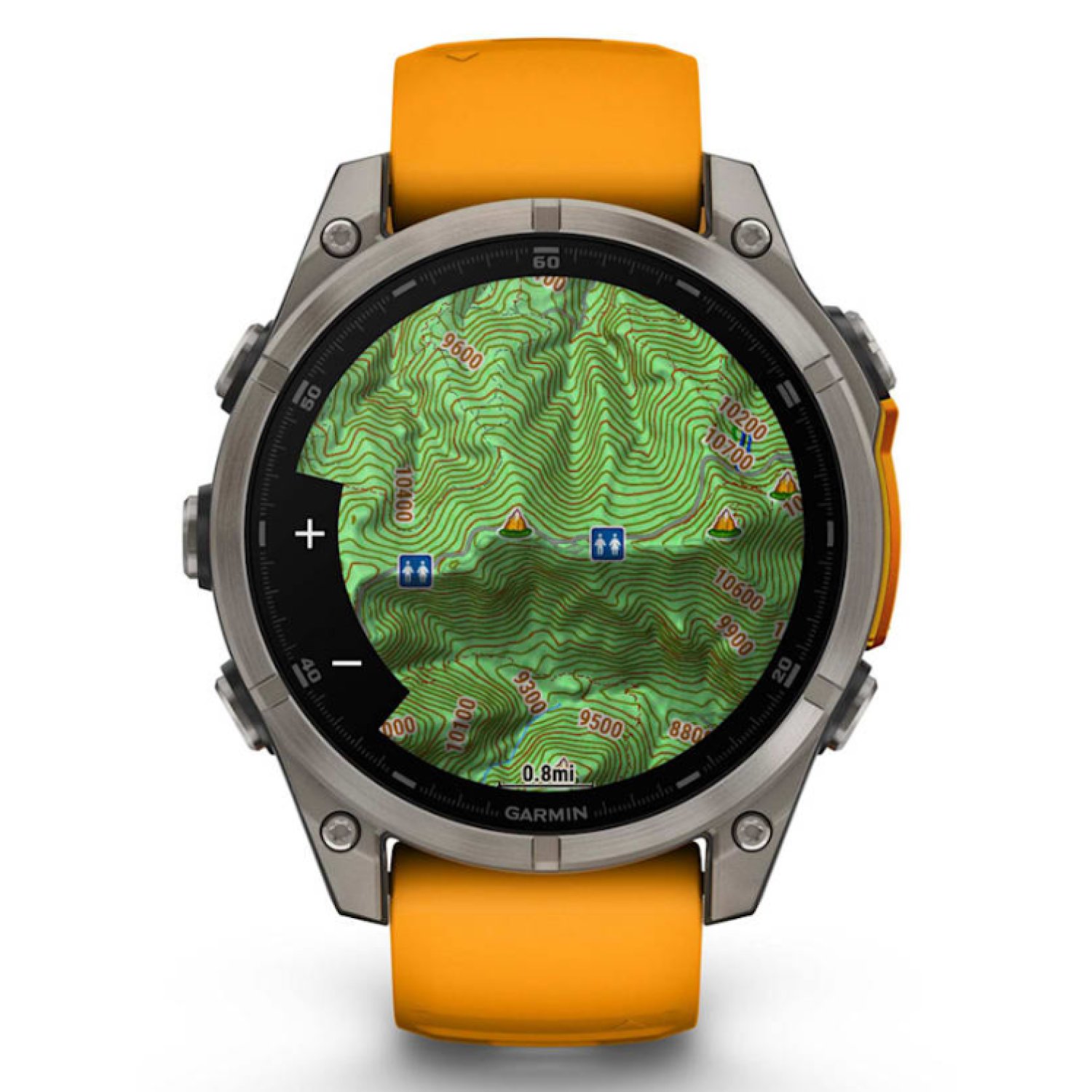 Garmin Fenix 8 - 47 мм, AMOLED, Sapphire Titanium, светло-серый, оранжевый силиконовый ремешок