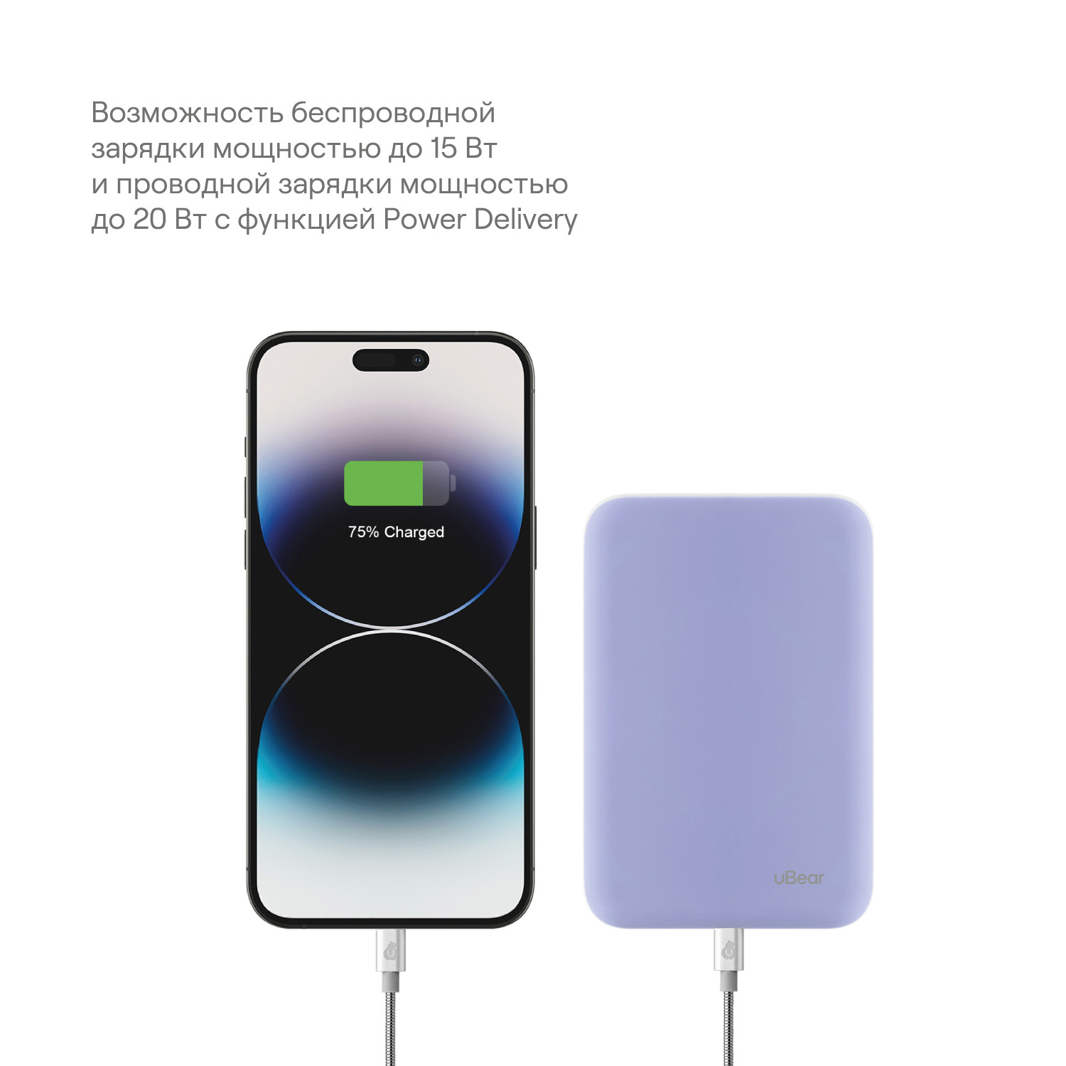 Внешний аккумулятор uBear Flow Magnetic Power bank 5000mAh, Лавандовый