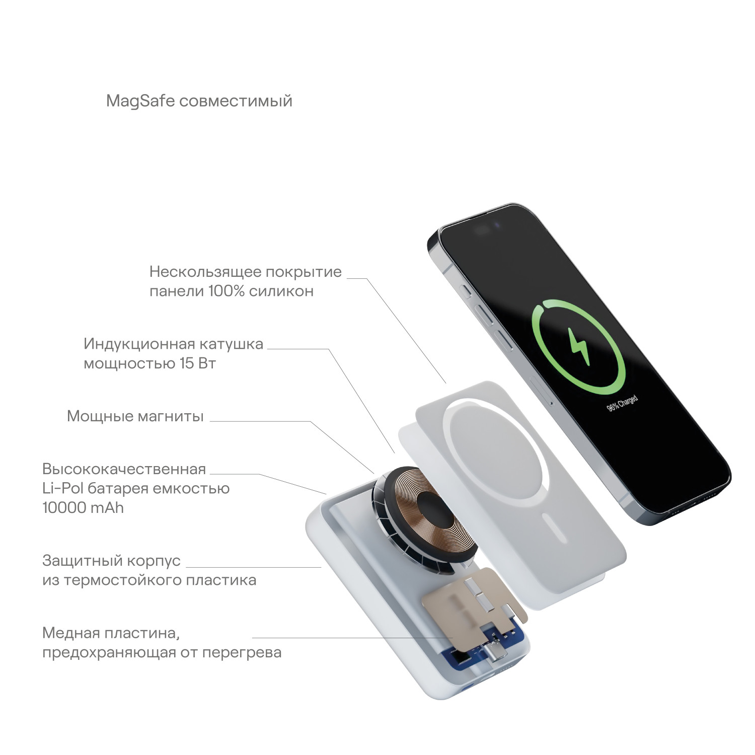 Внешний аккумулятор uBear Flow Magnetic Power bank 10000mAh,  Белый