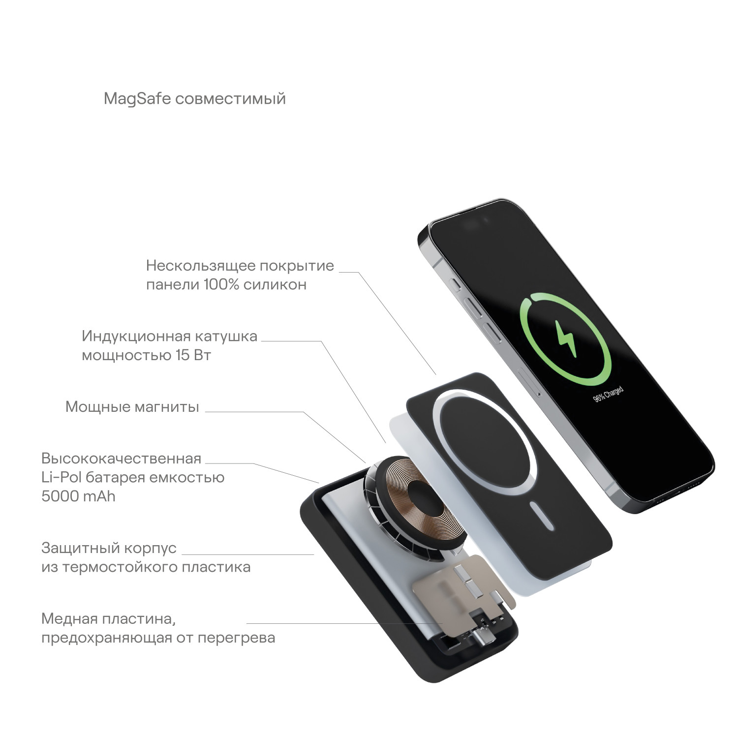 Внешний аккумулятор uBear Flow Magnetic Power bank 5000mAh, Черный