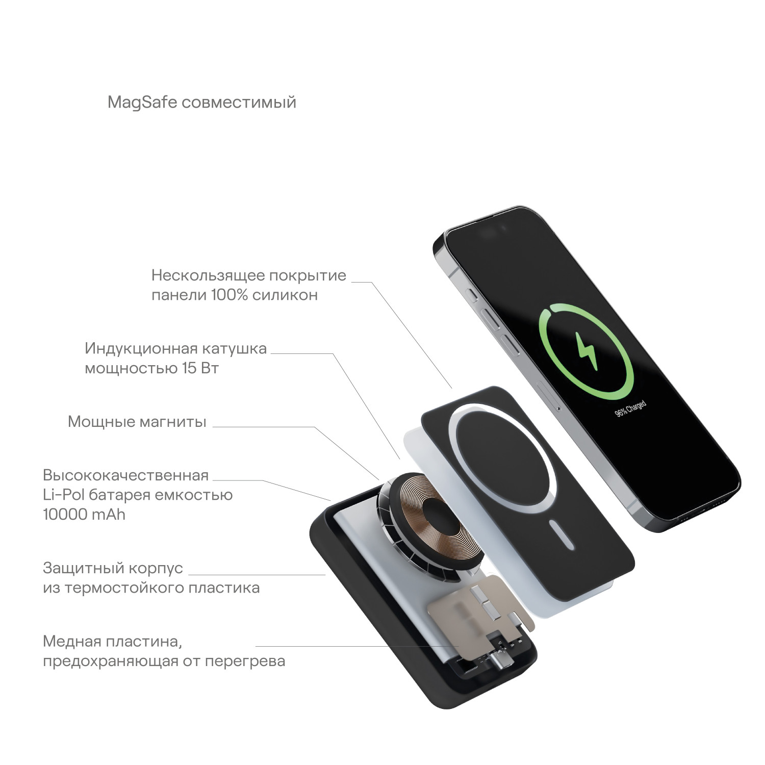 Внешний аккумулятор uBear Flow Magnetic Power bank 10000mAh,  Черный