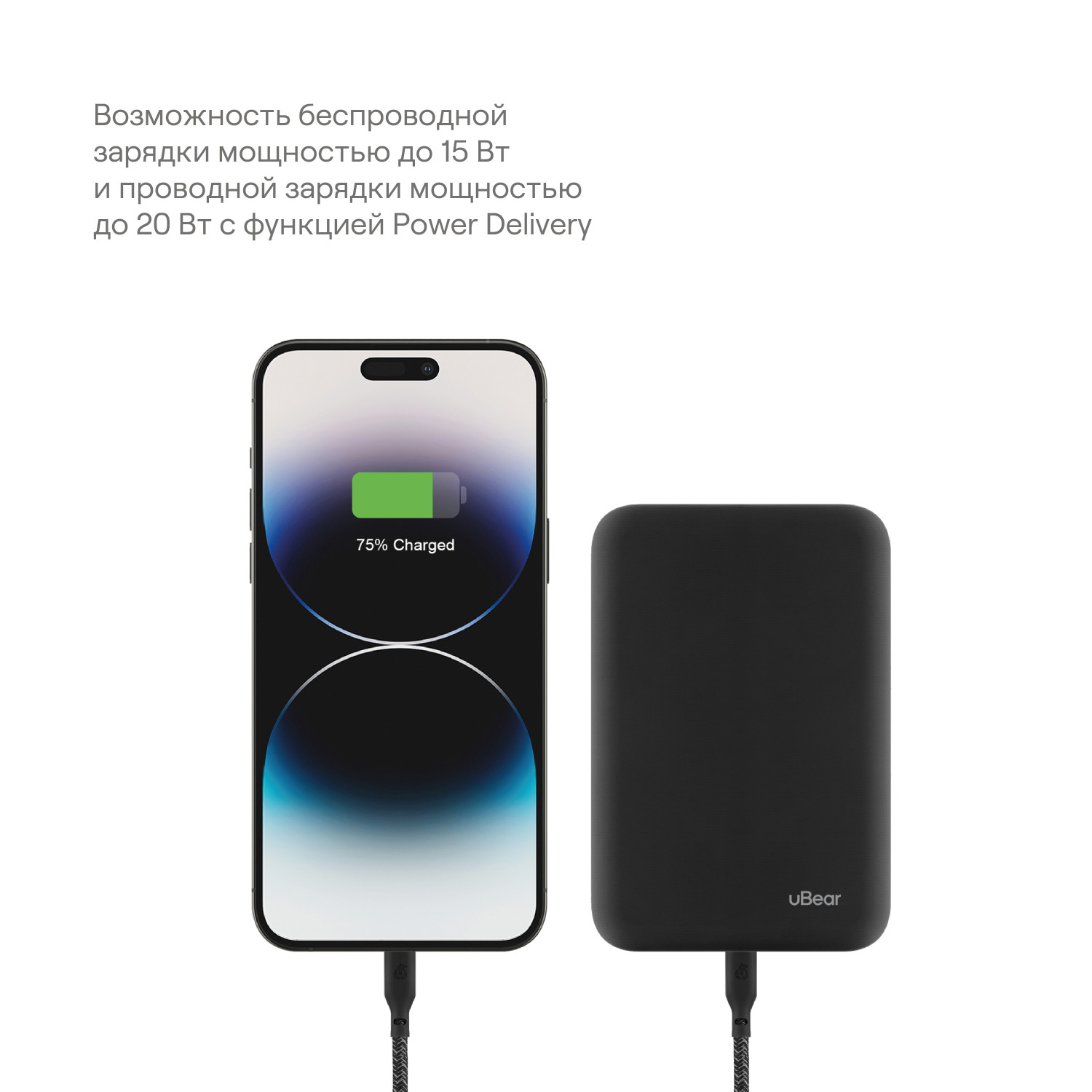 Внешний аккумулятор uBear Flow Magnetic Power bank 10000mAh,  Черный