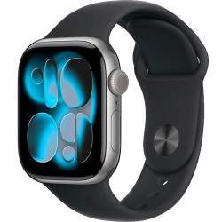 Часы Apple Watch Series 11, 42 мм, алюминий цвета «серый космос», спортивный ремешок чёрного цвета S/M